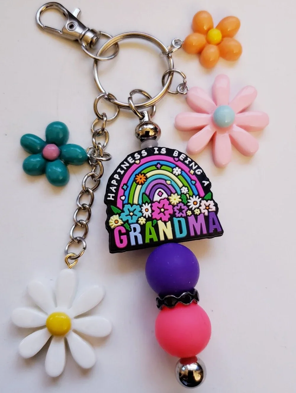 Handmade Happiness is Being A Grandma Silicone Beaded Keychain